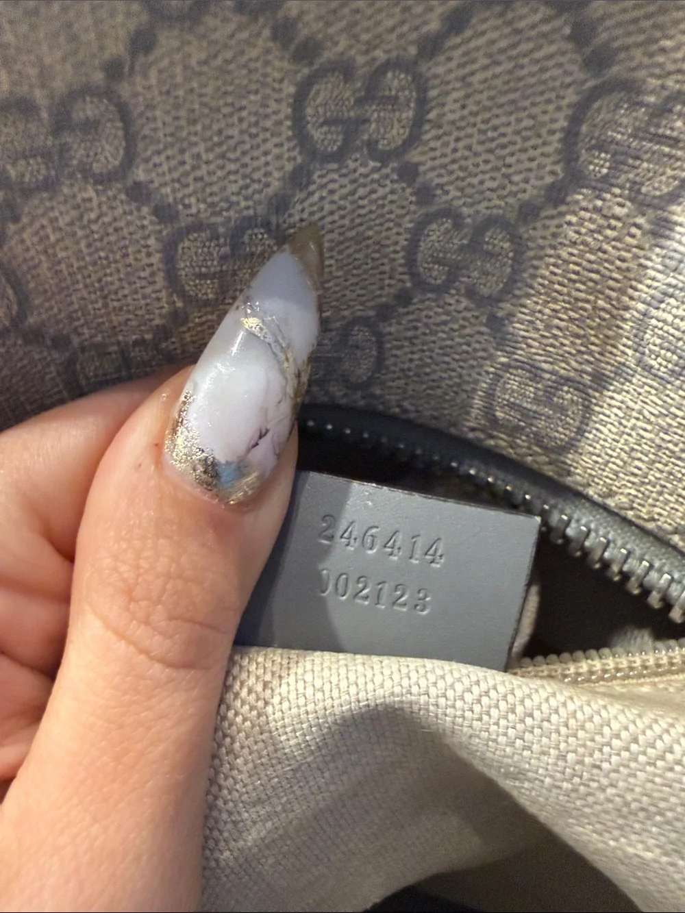 Gucci Beige GG Supreme Canvas Backpack with Gray Leather Trim
